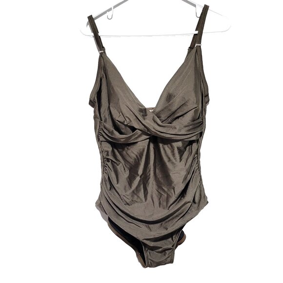 Calvin Klein Swimsuit 14 Women's One Piece Bronze Side Pleats Full Coverage - Picture 1 of 4